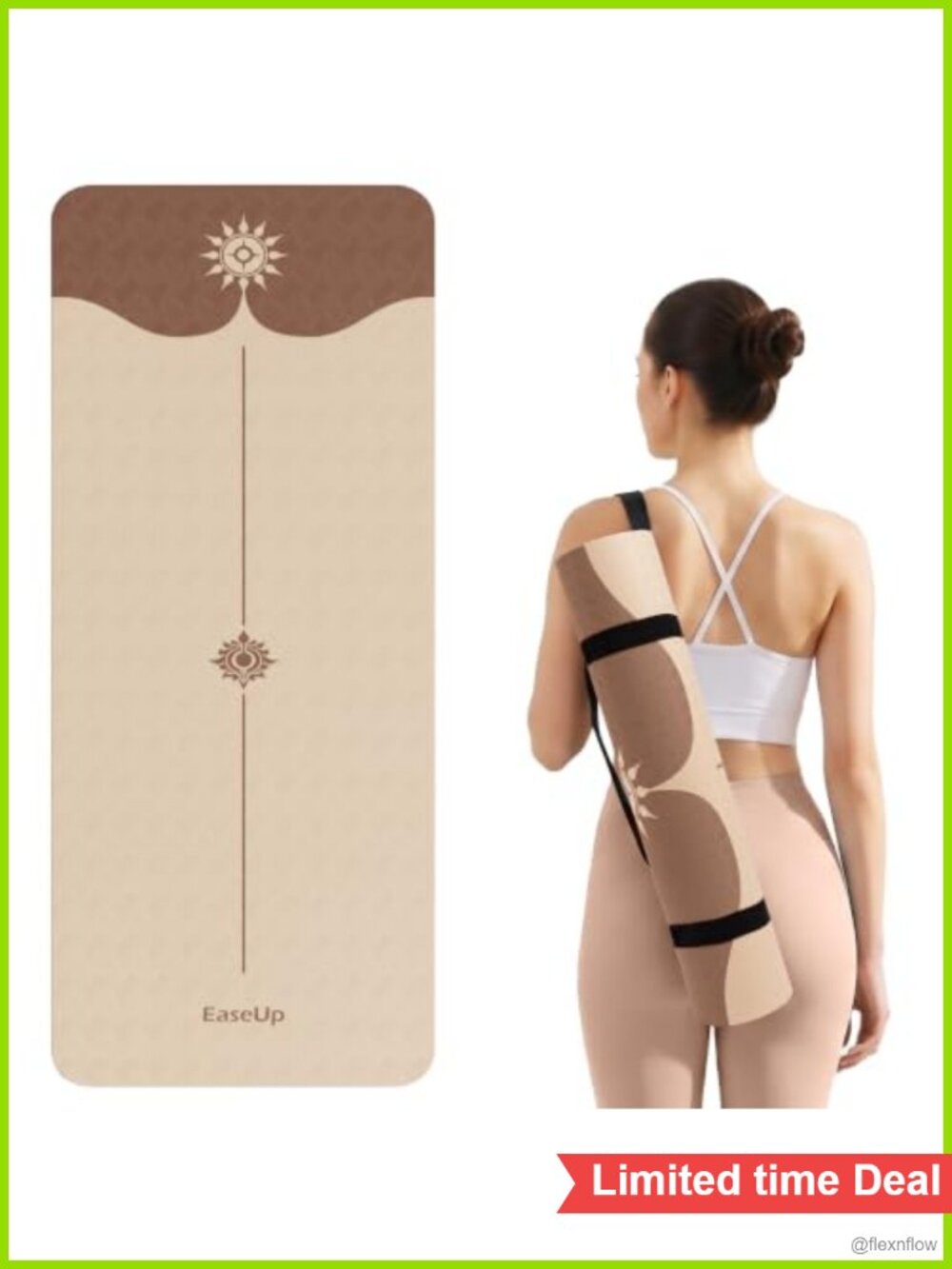 EaseUp 10mm Thick TPE Yoga Mat Non-Slip 73x28 with Carry Strap